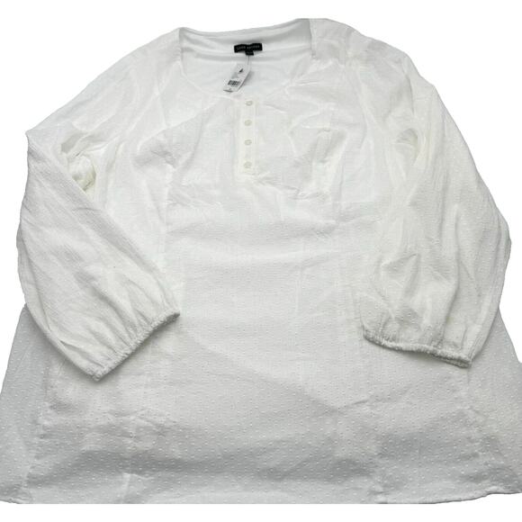 NWT Lane Bryant 26 White Long Balloon Sleeved Textured‎ Tunic Blouse Shirt Top - Picture 1 of 11